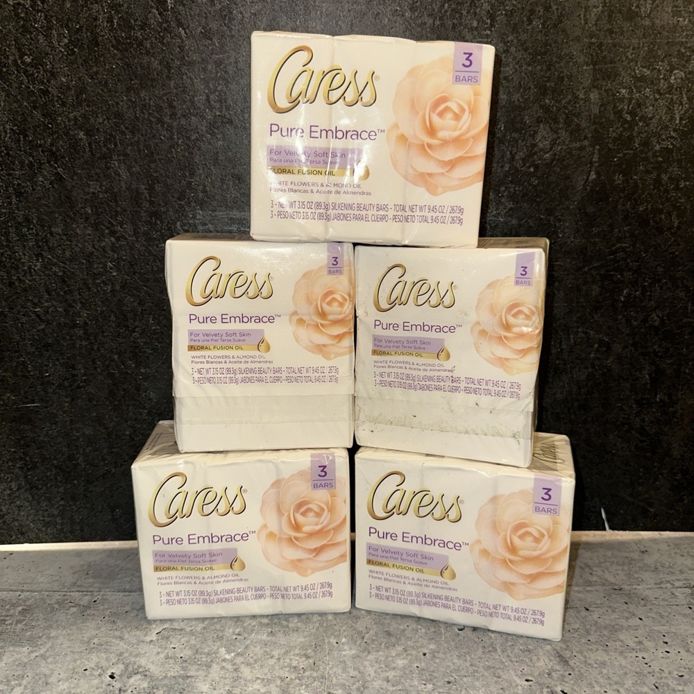 5 Of 3 Caress Pure Embrace White Flowers Soap  Bars Soap ( 15 Bars Total )